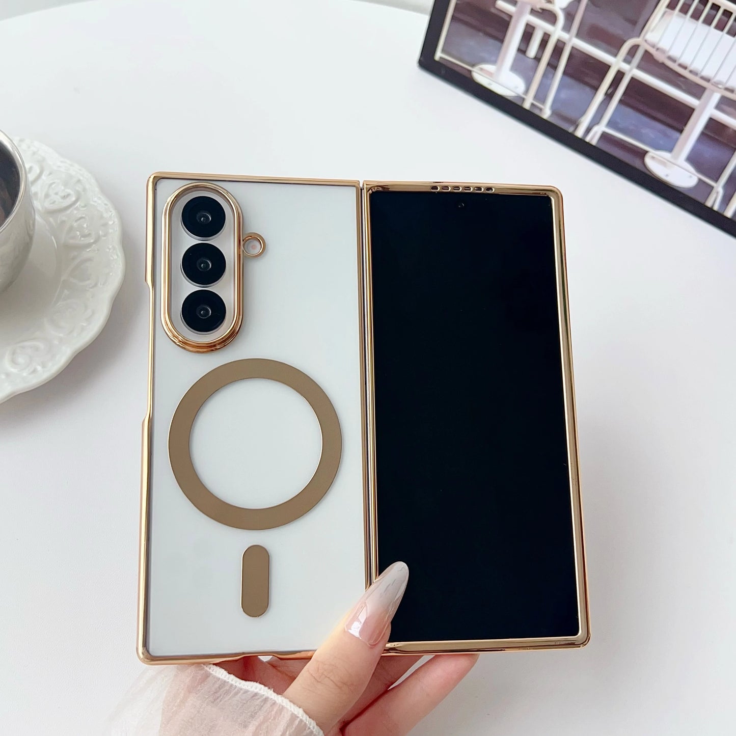Electroplated Transparent Magnetic Case For Samsung Galaxy Z Fold 3 4 5 6 7 ZFold7 Fold6 5G Plating Clear Shockproof Back Cover