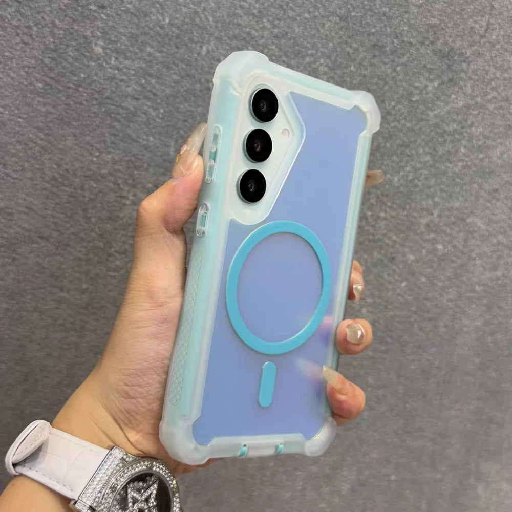Shockproof Magnetic Changing Color Case for Samsung Galaxy S25Ultra S24 Plus A55 Double Layer Armor For Magsafe Protect Cover