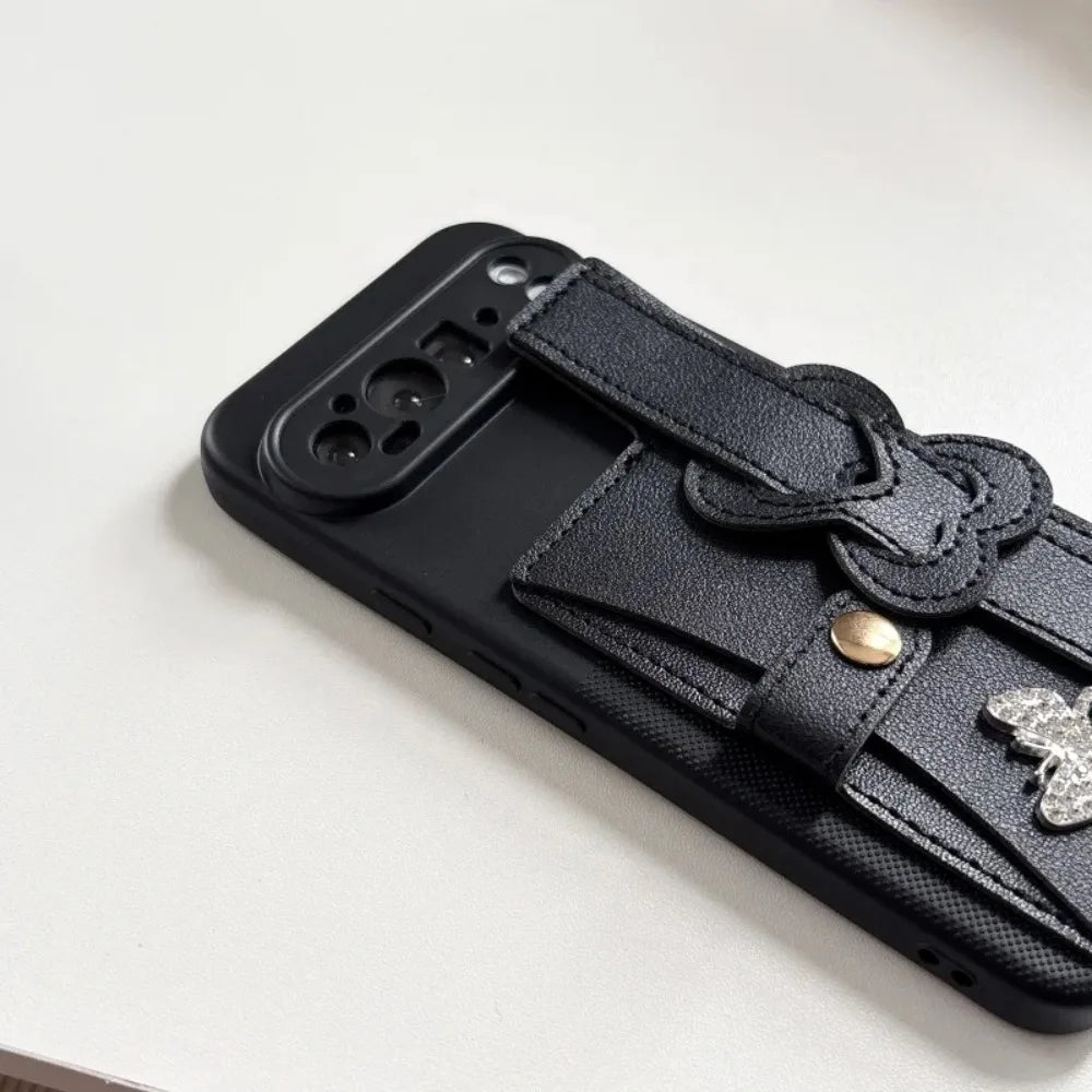 Polka Dot texture Wrist Wallet Card Bag Holder Butterfly Phone Case For Google Pixel 10 Pro 9 9A 6 7 Pro 8 10A Shockproof Cover