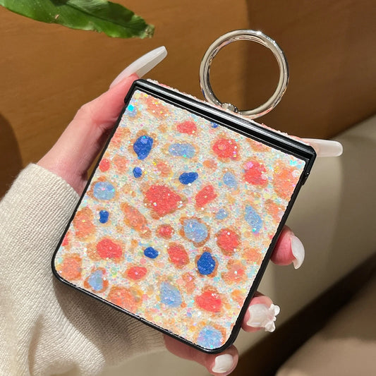 Glitter Leopard Pattern Cover For Samsung Galaxy Z Flip 7 Ring Holder Case For Samsung Z Flip 6 z flip 5 4 Luxury Shining Shell
