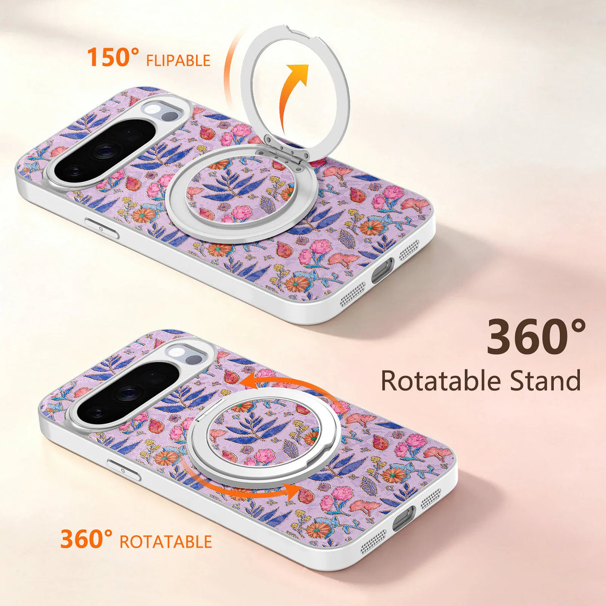 360 Rotating Magnetic Bracket Plant Flower Leather Phone Case for For Google Pixel 11 PRO/PRO-XL/10/9 A PRO XL Kickstand Cover