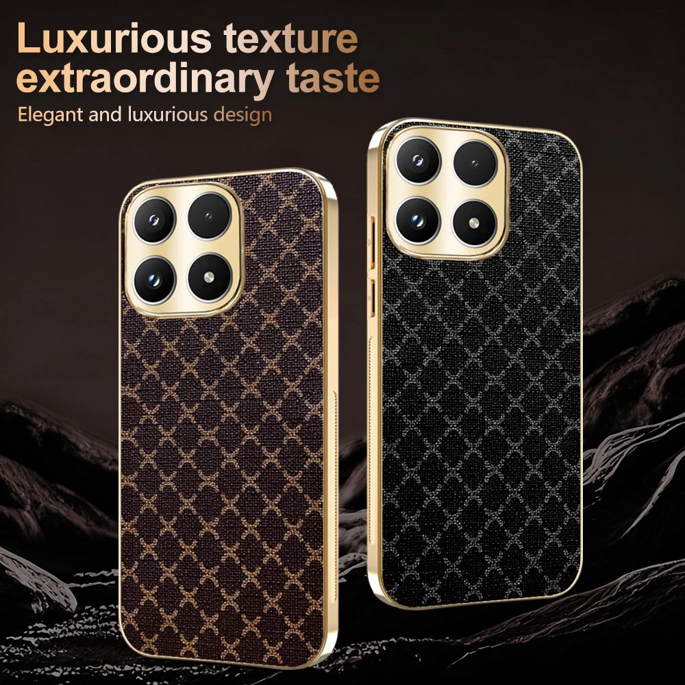 Retro Grid Pattern Gold Plating Frame Hard Cover Leather Phone Case for Motorola Moto Edge 50 Fusion Edge 60 PRO 60 Neo G96 G86