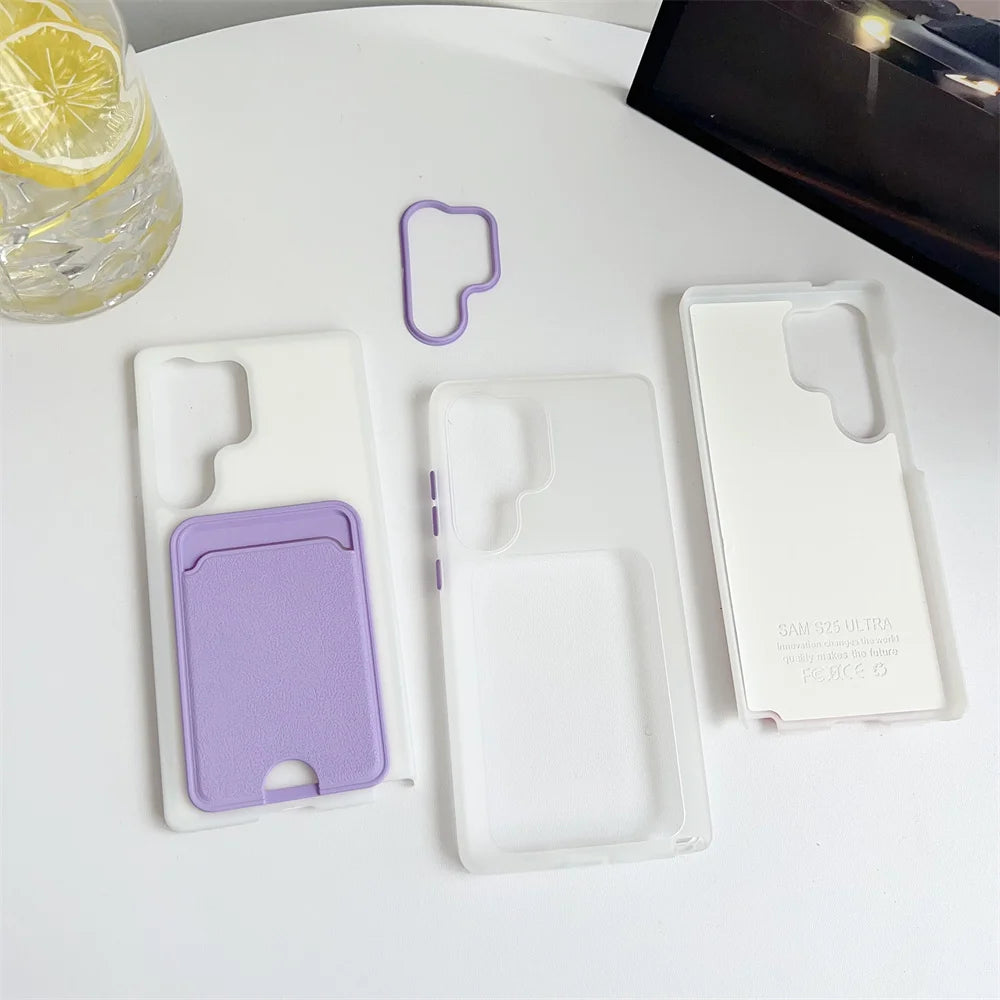 Luxury Card Holder Bag Phone Case For Samsung Galaxy S25 Edge S24 S23 Ultra Plus S24 FE Shockproof Card Slot Wallet Matte Cover