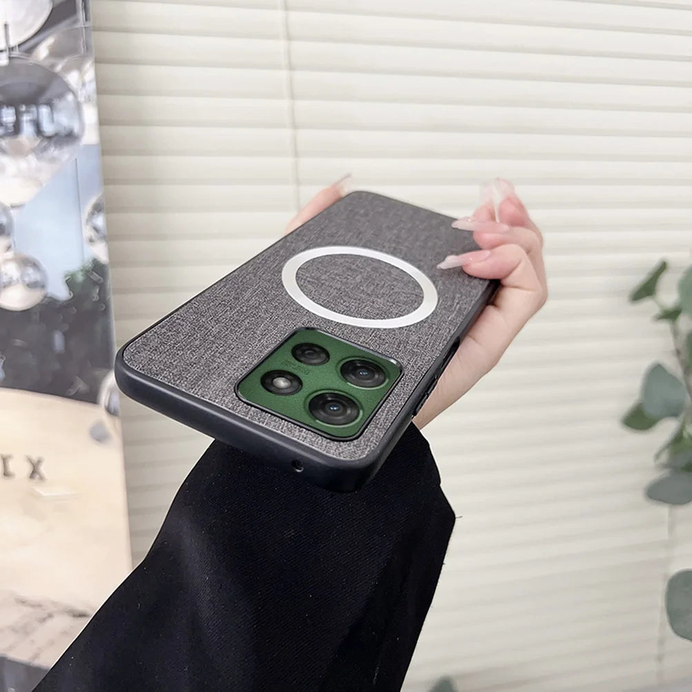 Magsafe Magnetic Plain Leather Case For Moto G 2024 G Power 2025 Motorola G Stylus 2024 G Play Cloth Wireless Charging Cover