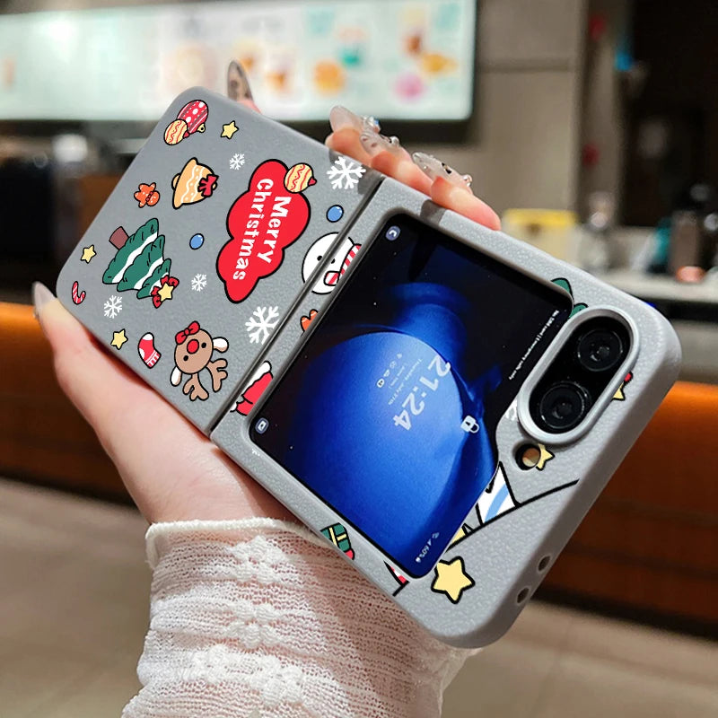 Merry Christmas Print Phone Case For Samsung Galaxy Z Flip 7 4 5 6 3 5G Folding Soft TPU Cover For Samsung Z Flip7 Flip6 Flip5