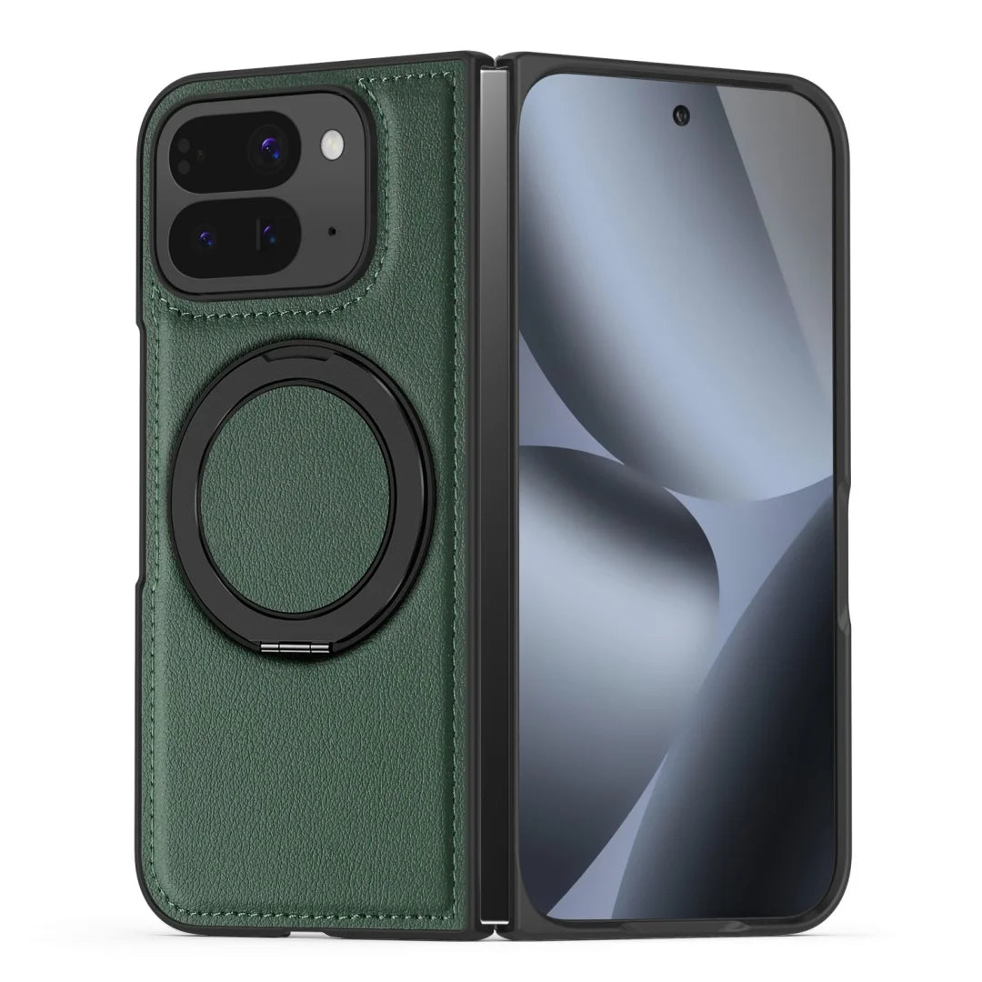 Embossed PU Leather Case For Google Pixel 10 Pro Fold Magnetic 360° Rotation Metal Stand Comfort Grip Case Cover
