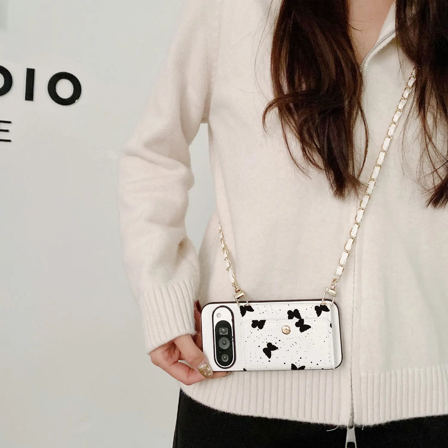 Unique Ink Dot Butterfly Wallet Case Lychee PU Leather Patch for Google Pixel 10 7 6 8 9a /Pixel 6 7 8 9 10Pro XL