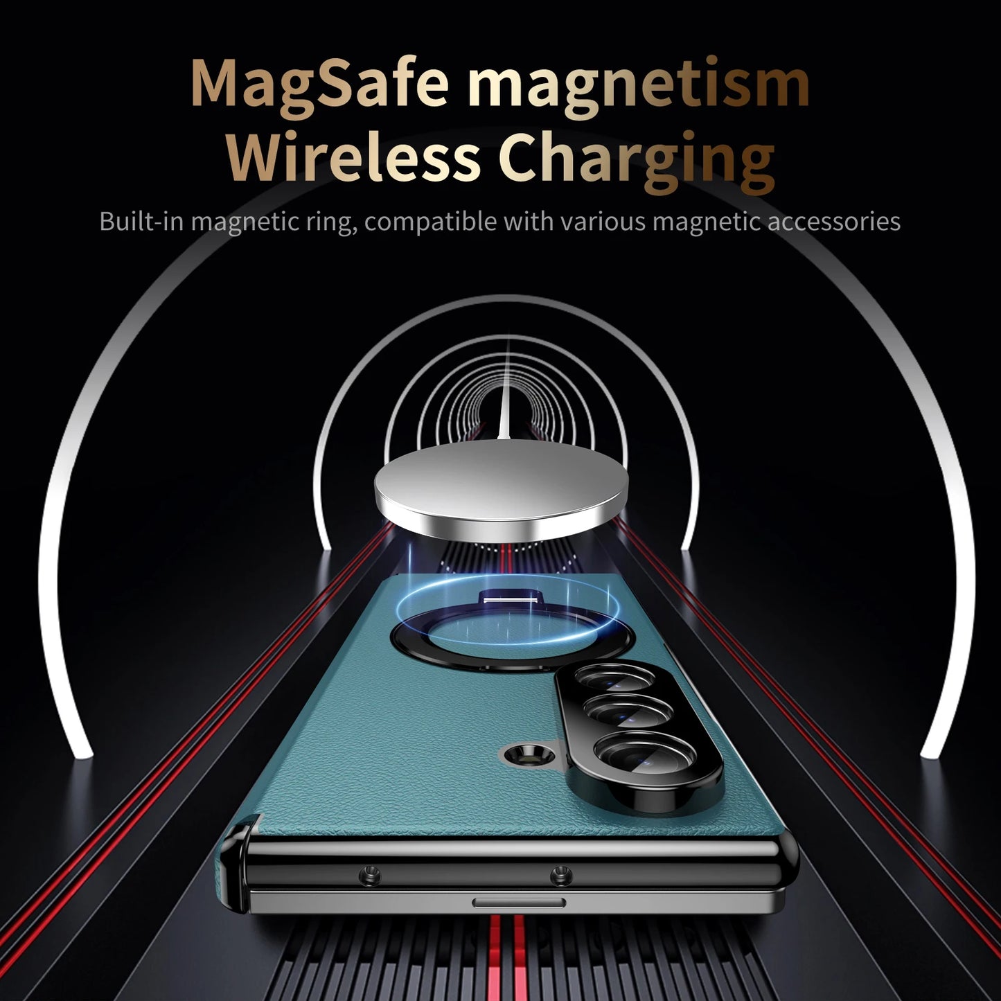 Hidden Stand Magnetic Leather Case For Samsung Galaxy Z Fold 7 6 5 4 Bracket Cover With Clear Glass Screen Protector
