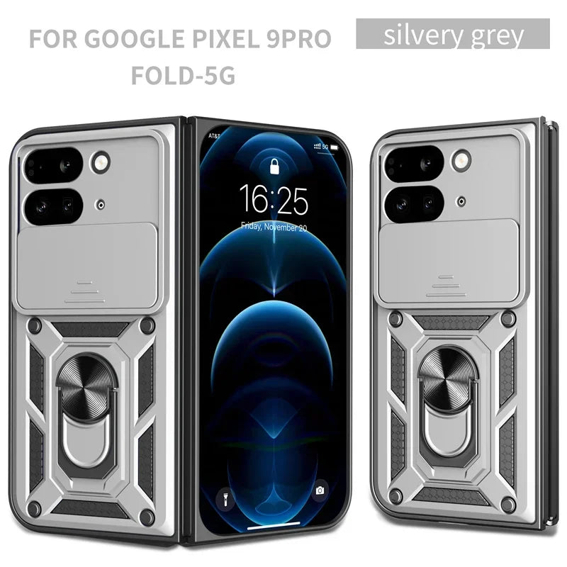 For Google Pixel 9 Pro Fold 5G Phone Case Shockproof Car Magnet Ring Armor Protection Silicone Stand Holder Back Cover Cases