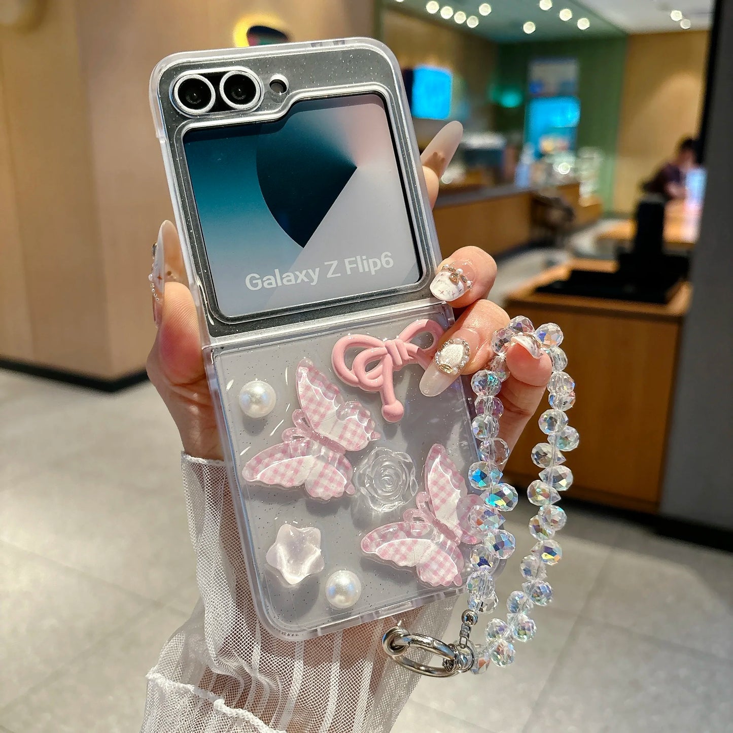 for For Motolora Moto Razr 70 60 50 Ultra 70ultra Chain Wrist Strap Fold Phone Case Ins New 3D Butterfly Pearl Shockproof Cover