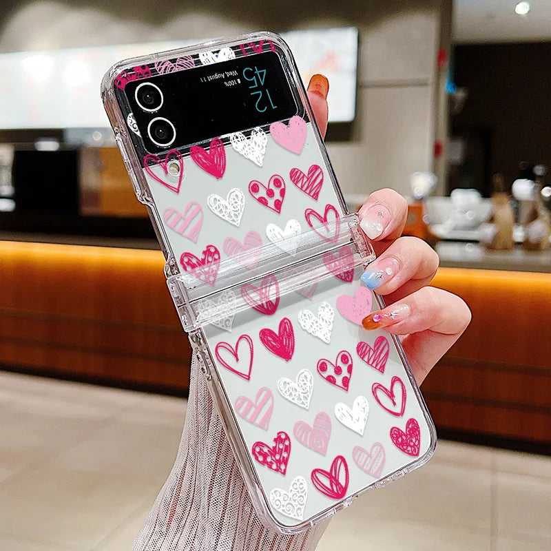 For Samsung Galaxy Z Flip7 FE Flip6 Case Love Pattern Shockproof Clear Folding Phone Case For Samsung Galaxy Z Flip 7 6 5 4 3 5G