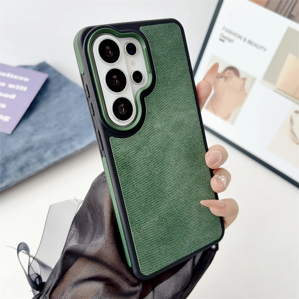 Luxury Canvas Denim Matte Phone Case for Samsung S26 Edge S25 Ultra S23 S24 Plus FE  Hybrid PC Protection Shockproof Back Cover