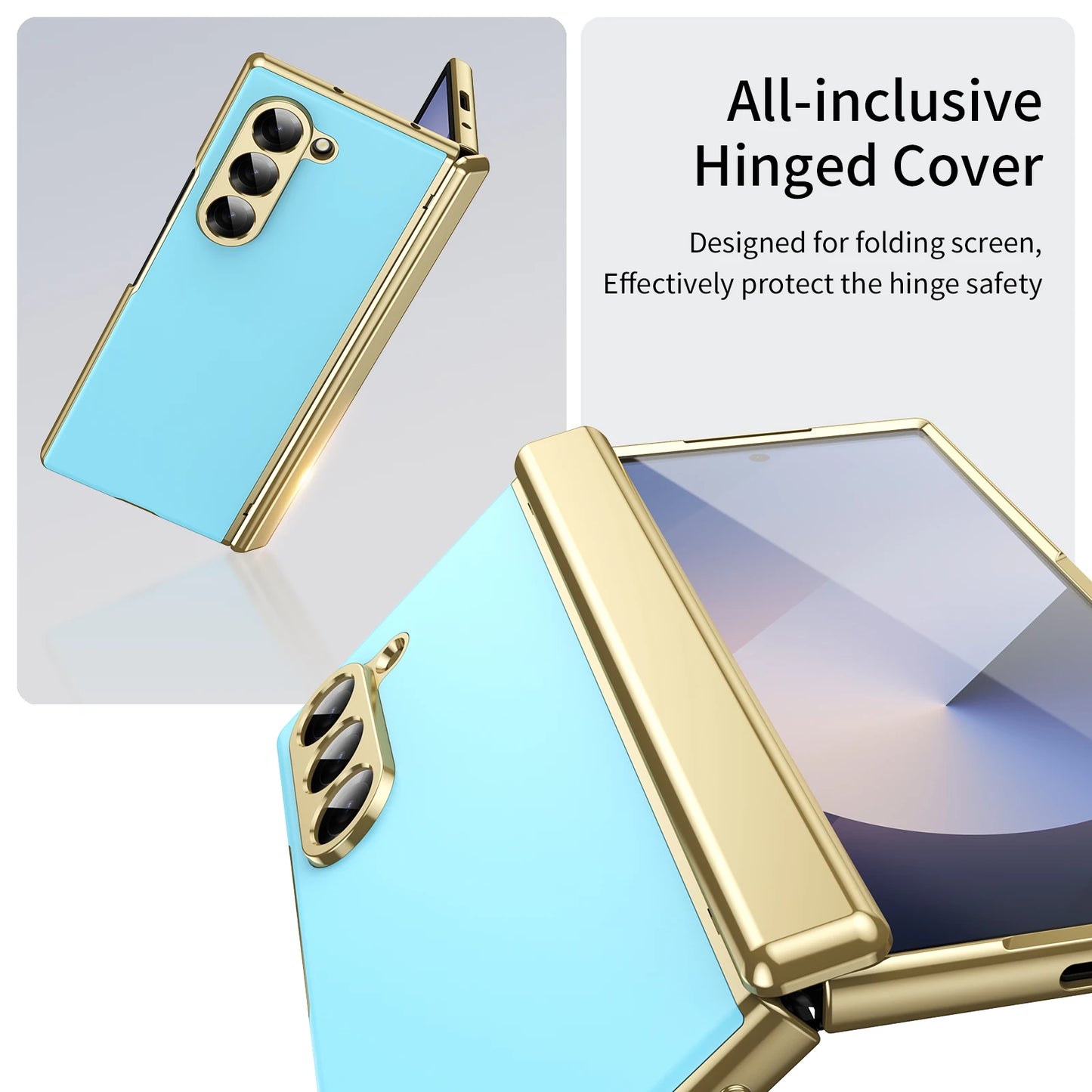 For Samsung Galaxy Z Fold 7 6 5 4 3 Plating Border Hinge Phone Case Luxury Matte Outer Screen Protective Film Shockproof Cover