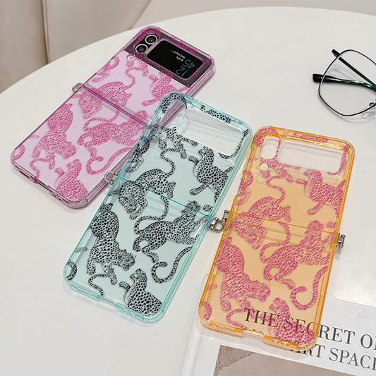 Fashion Pink Leopard Phone Case for Motorola Moto Razr 40 50 60 Ultra 5G Semi-transparent Foldable Soft TPU Cover