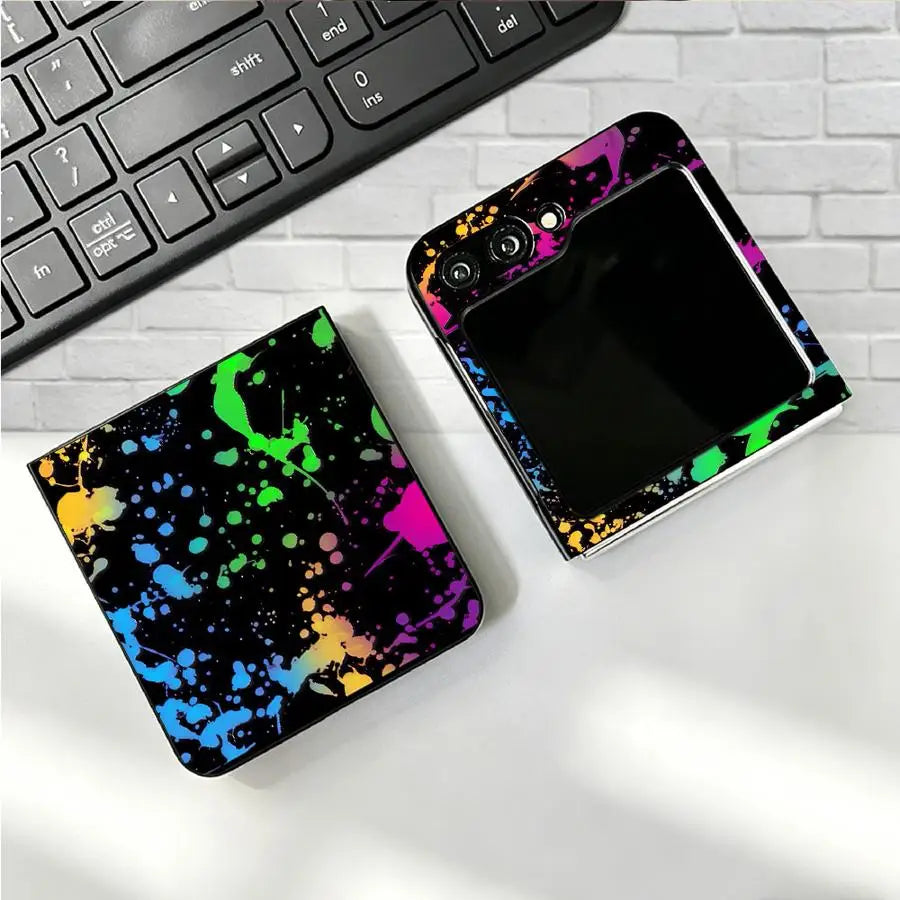 Rainbow Paint Splatters Back Phone Cover Funda Case for Samsung Galaxy Flip6 Z Flip 7 6 5 4 3 Flip7 FE Flip5 Flip4 Flip3