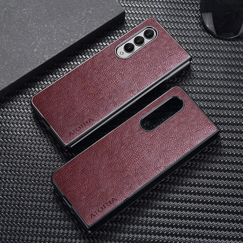 Case For Samsung Galaxy Z Fold 7 6 5 4 3 5G Premium Retro Litchi Leather Pattern Cover for Galaxy Z Fold 7 business style case