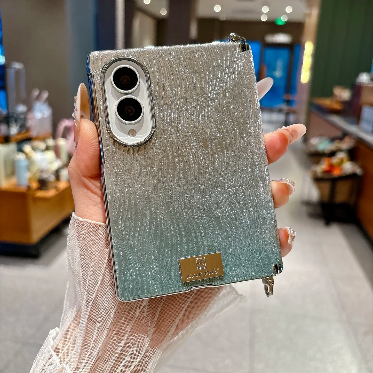 Glitter Wave Pattern Gradient Case for Samsung Galaxy Z Fold 8 Wide Fold8  Glossy Electroplating Water Ripple Shockproof Cover