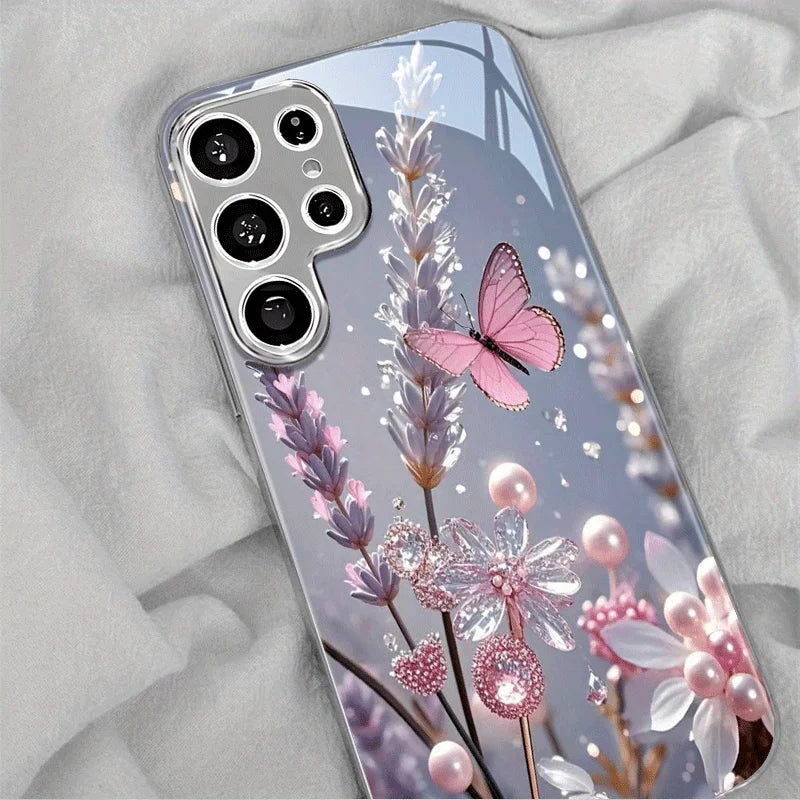 Electroplated gold new phone case for Samsung Galaxy S26 Ultra S25 Plus S24 S23 S22 fe tempered glass Artistic texture patterns