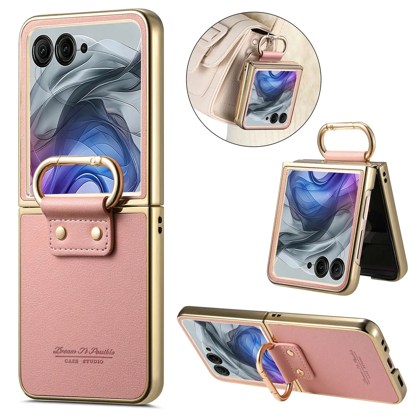 Luxury Business Ring Holder Leather Case For Motorola Razr 60 50 Ultra Shockproof Slim Electroplated edge Skin Feeling Cover