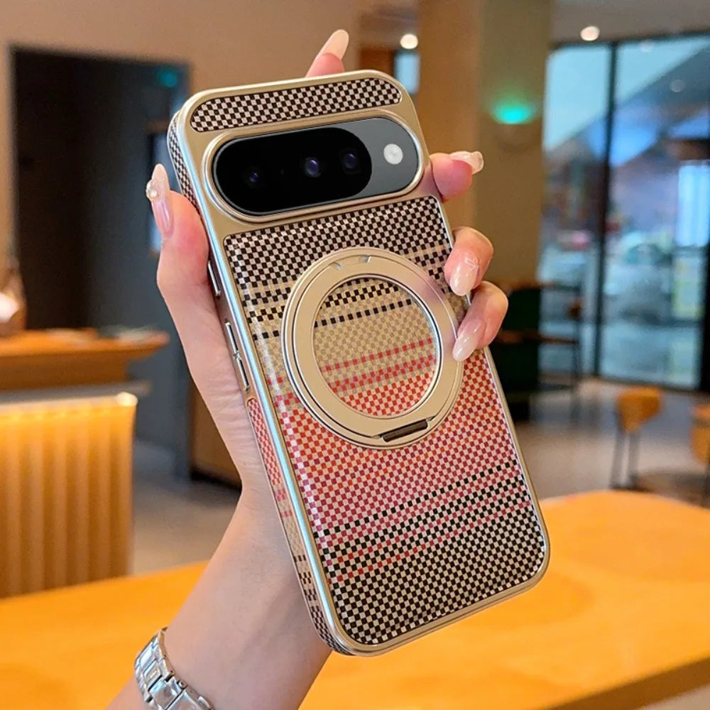 Magnetic Business Carbon Fiber Texture Plating Case For Google Pixel 10 Pro XL 9 9A 360°Rotating Bracket Anti-Drop Protect Cover