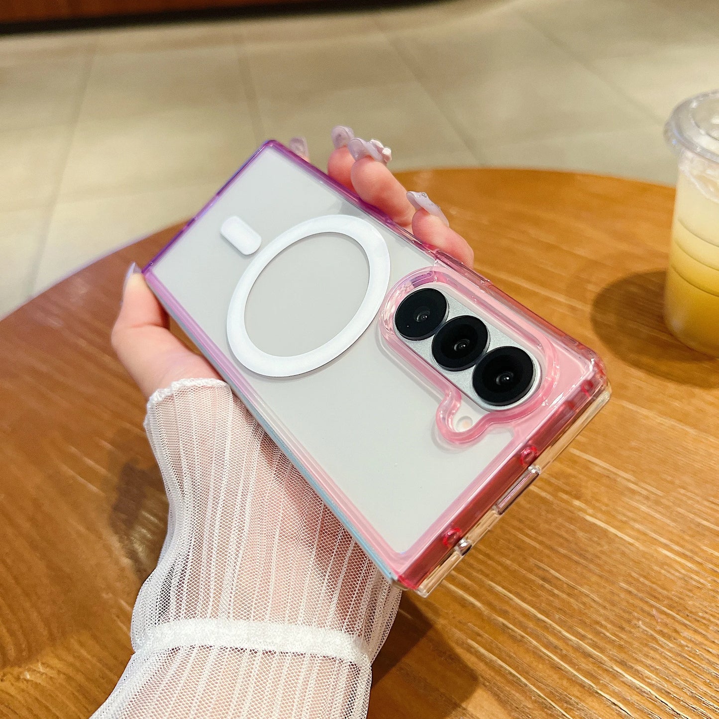 Magnetic Gradient Color Case For Samsung Galaxy Z Fold 3 4 5 6 7 ZFold7 ZFold6 2-Piece Set For Magsafe Wireless Charge Cover