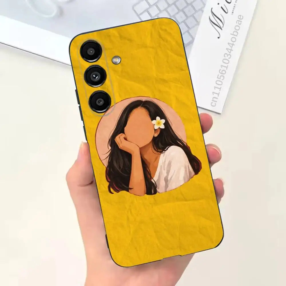 Afro Black Girls Cartoon Phone Case For Samsung S25,24,21,22,23,20,S30,Ultra,Plus,Fe,Lite,Note,5G Black Cover
