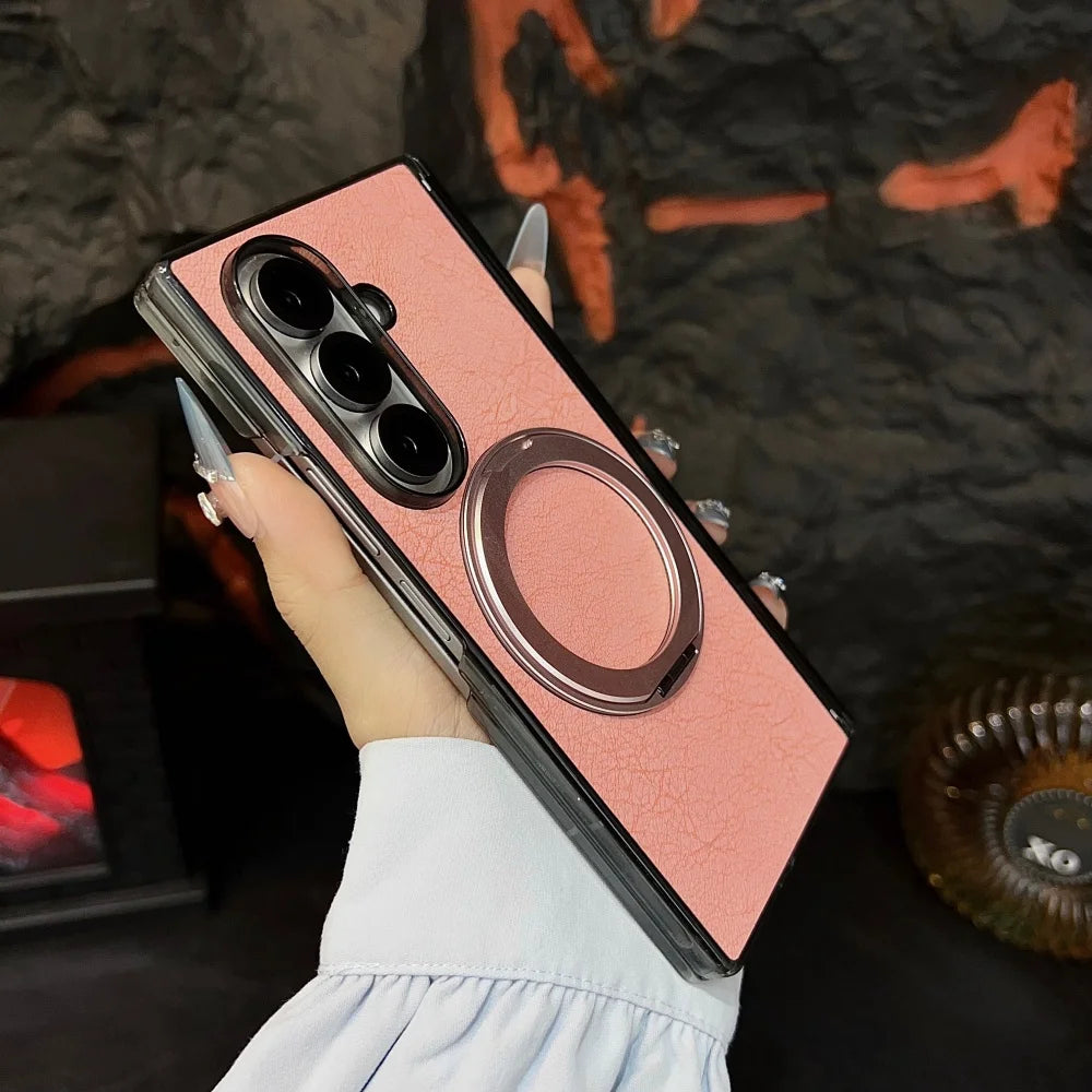 Rotating 360 Bracket PU Leather Magnetic Case for Samsung Galaxy Z Fod7 Zfold7 Fold 7 for Magsafe Charging Shockproof Soft Cover