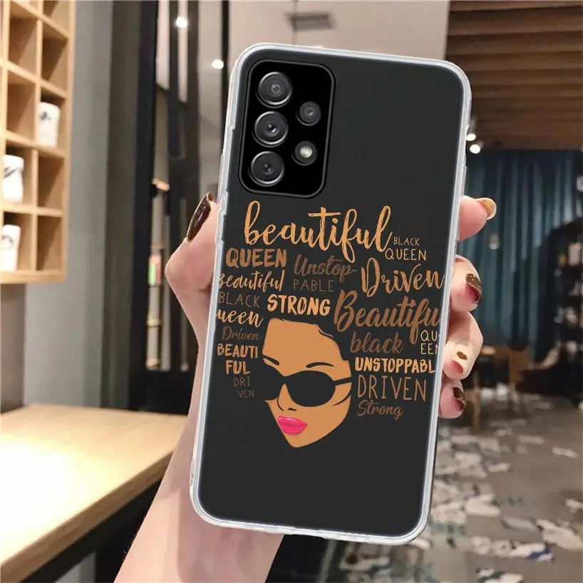 Black Girl Queen Melanin Poppin Soft Phone Case For Samsung Galaxy A14 A13 A12 A15 A54 A53 A52 A55 A34 A33 A32 A35 A24 A23 A22 A