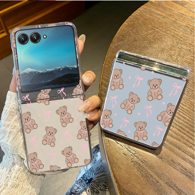Rose Flower Bowknot Printed Phone Case For Motorola Razr 60 Ultra Razr 50 40 Ultra 50 40 Clear Shockproof Hard PC Folding Cover