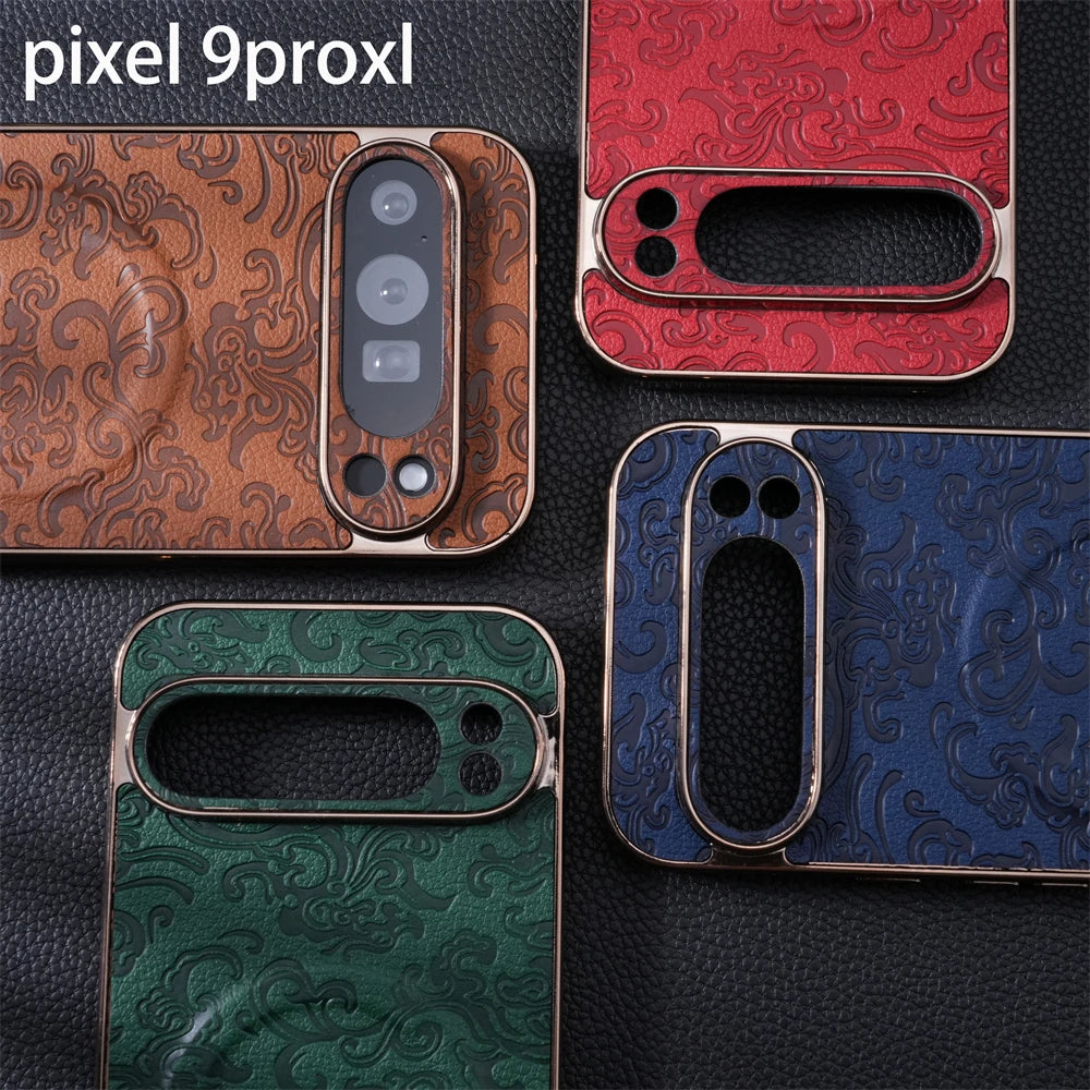 Luxury Advanced Texture Pattern Leather Phone Case For Google Pixel 9Pro 9 Pro XL Plating Protective Cover For Pixel 8 8A 8 Pro