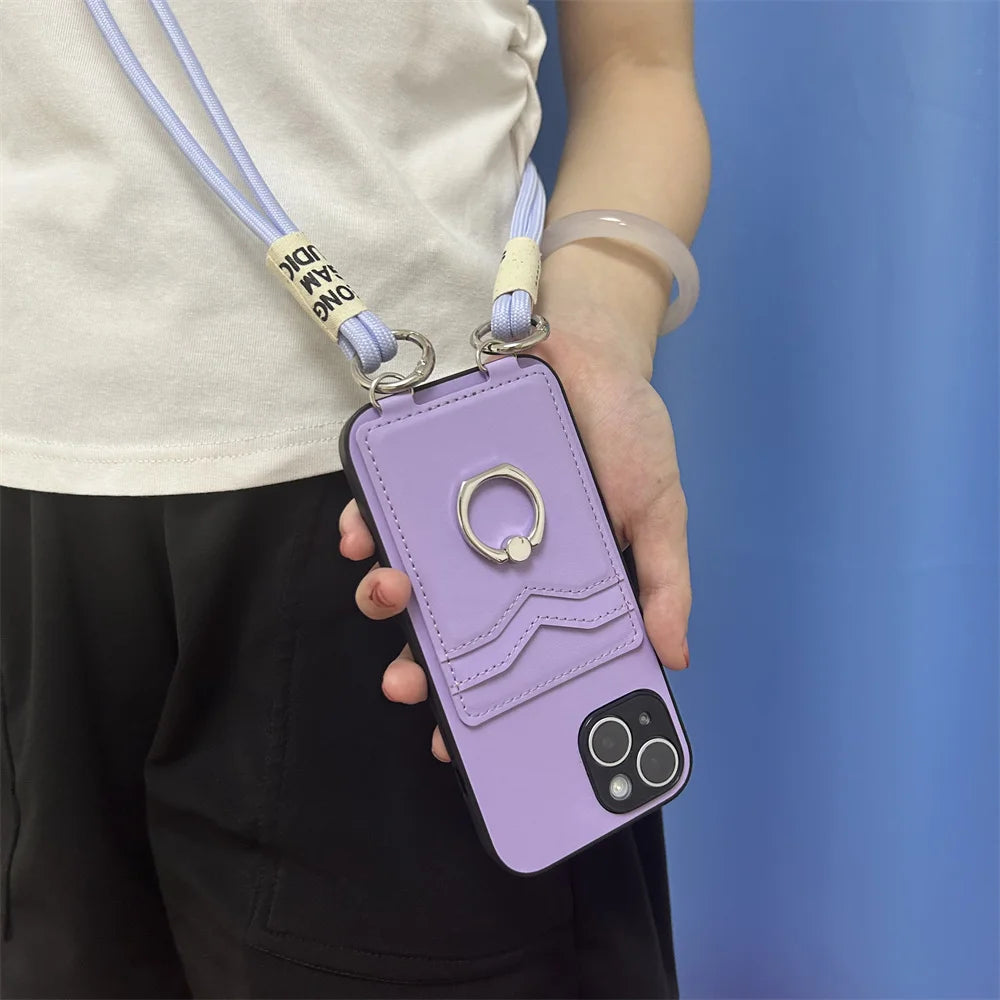 Crossbody Necklace Lanyard Wallet Leather Case for Motorola Moto G Stylus 5G 2024 G85 X50 Ult Card Slots Ring Holder Stand Cover