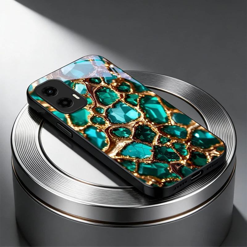 Luxury Green Gem Golden Black Glass Phone Case For Motorola Moto Edge 60 70 20 Lite 30 Pro 40 50 Ultra G45 G54 G55 G75 84 Cover