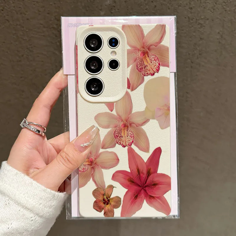 For Samsung Galaxy S25 S24 S23 S22 S21 FE Plus Ultra Watercolor Hibiscus Flower Phone Case for A55 A35 A15 A16 A56 A53 A54 Cover