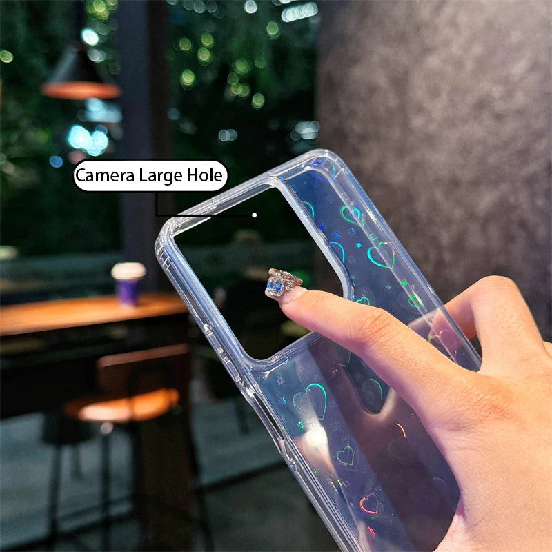 Simple Slim Gradient Laser Love Heart Transparent Phone Case For Motorola Moto G Stylus 5G 2024 G Play Powet 5G 2025 Soft Cover