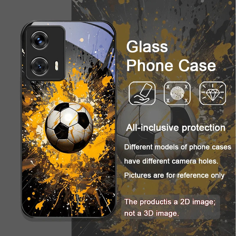 Creative Football Printed Pattern Tempered Glass Phone Case for Motorola Moto Edge 50 Fusion 40 Neo 30 Pro G85 G84 G54 G24 Cover