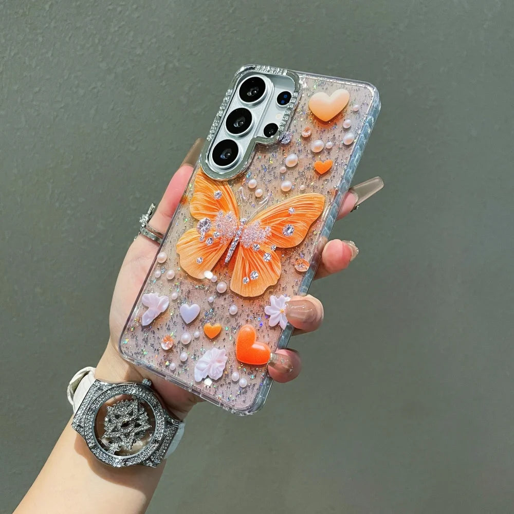 Ins Fashion Butterfly Glitter Cute Case for Samsung Galaxy S26 S24 S25 Plus S23 Ultra S26ultra Bing Love Shockproof Cover Shell