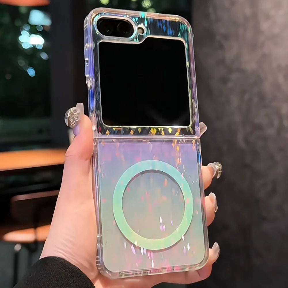 Z Flip 7 Case Laser for Magsafe Transparent Folding Cases for Samsung Galaxy Z Flip 7 6 5 4 3 Flip7fe Flip7 Dazzling PC Funda