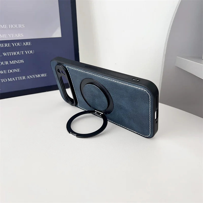 Luxury Leather Rotating Bracket Magnetic For Magsafe Case For Google Pixel 10 9 8 7 6 Pro 5 4 3 XL 3A 4A 5A 6A 7A 8A 9A 5G Cover