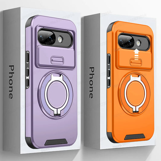 Magnetic Phone Case For Google Pixel 9A 9 Pro XL Rotating Folding Bracket Cover For Pixel 10 10Pro XL Slide Camera Protect Cover