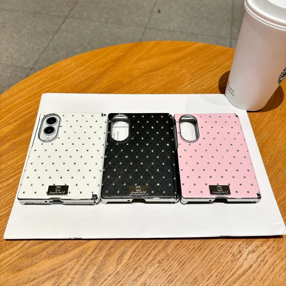 INS Style Rhombus Rhinestone Plating Case for Samsung Galaxy Z Fold 8 Ultra 5 6 7 8 ZFold8 Wide Hinge Magnetic Shockproof Cover