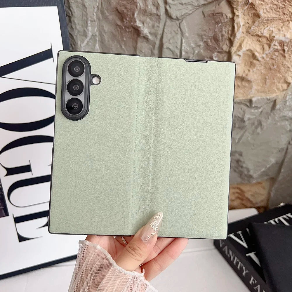 Luxury Business PU Leather Phone Case For Samsung Galaxy Z Fold7 Fold6 Fold5 Solid Color Shockproof Protection Shell