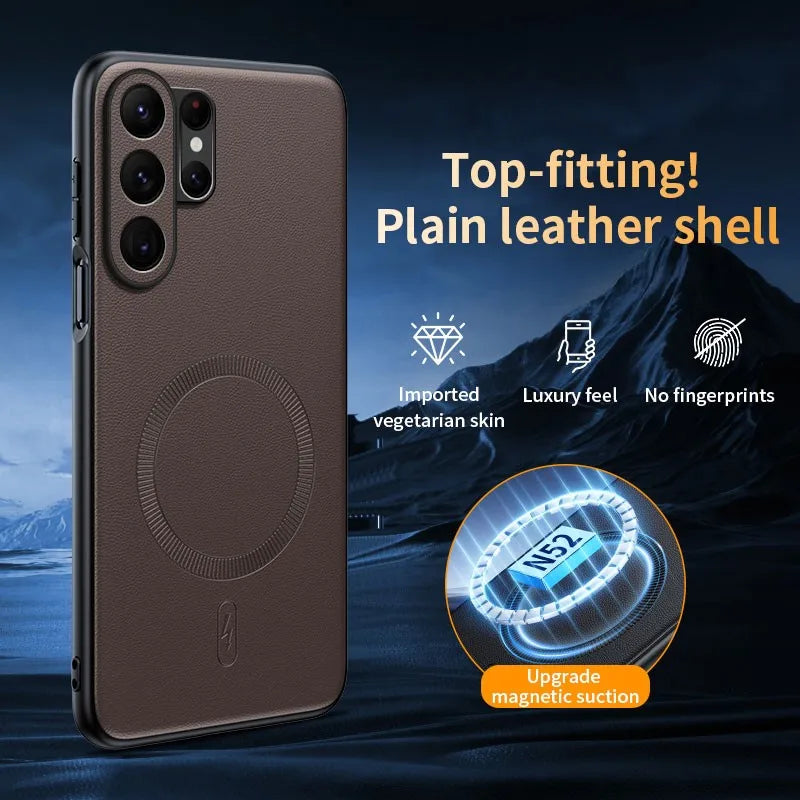 For Samsung Galaxy S26 Ultra Case Magnetic Leather Shield Cover For Samsung Galaxy S26 Ultra Anti-Fingerprint Non-Slip PC+TPU