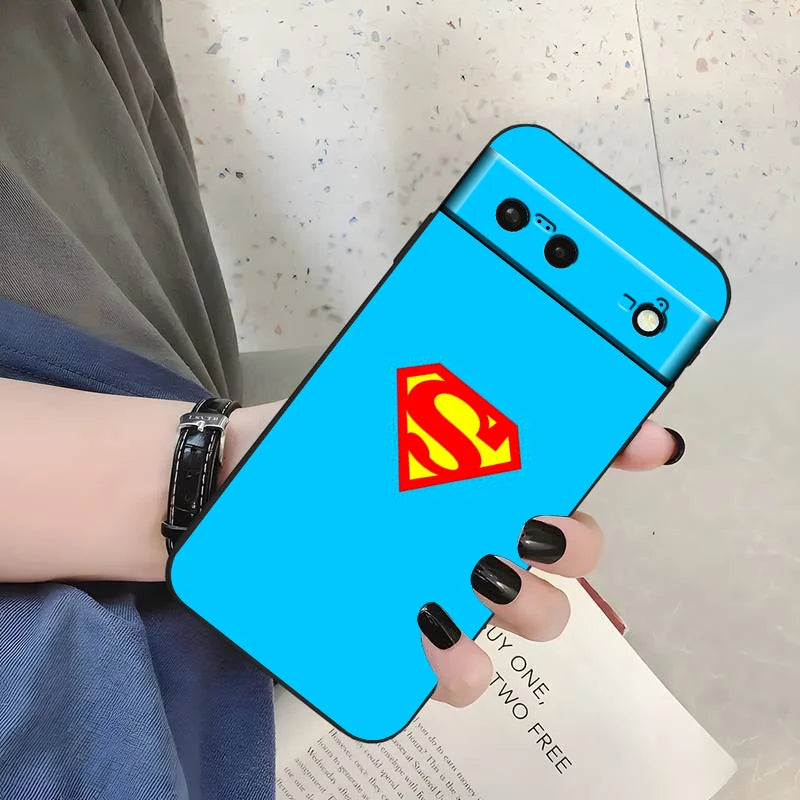 Logo Art S-Supermans B-Batmans For Google Pixel 9 8 7A 7 6A 6 5A 5 4 4A XL 5G Black Silicon Shockproof Shell Cover Phone Case