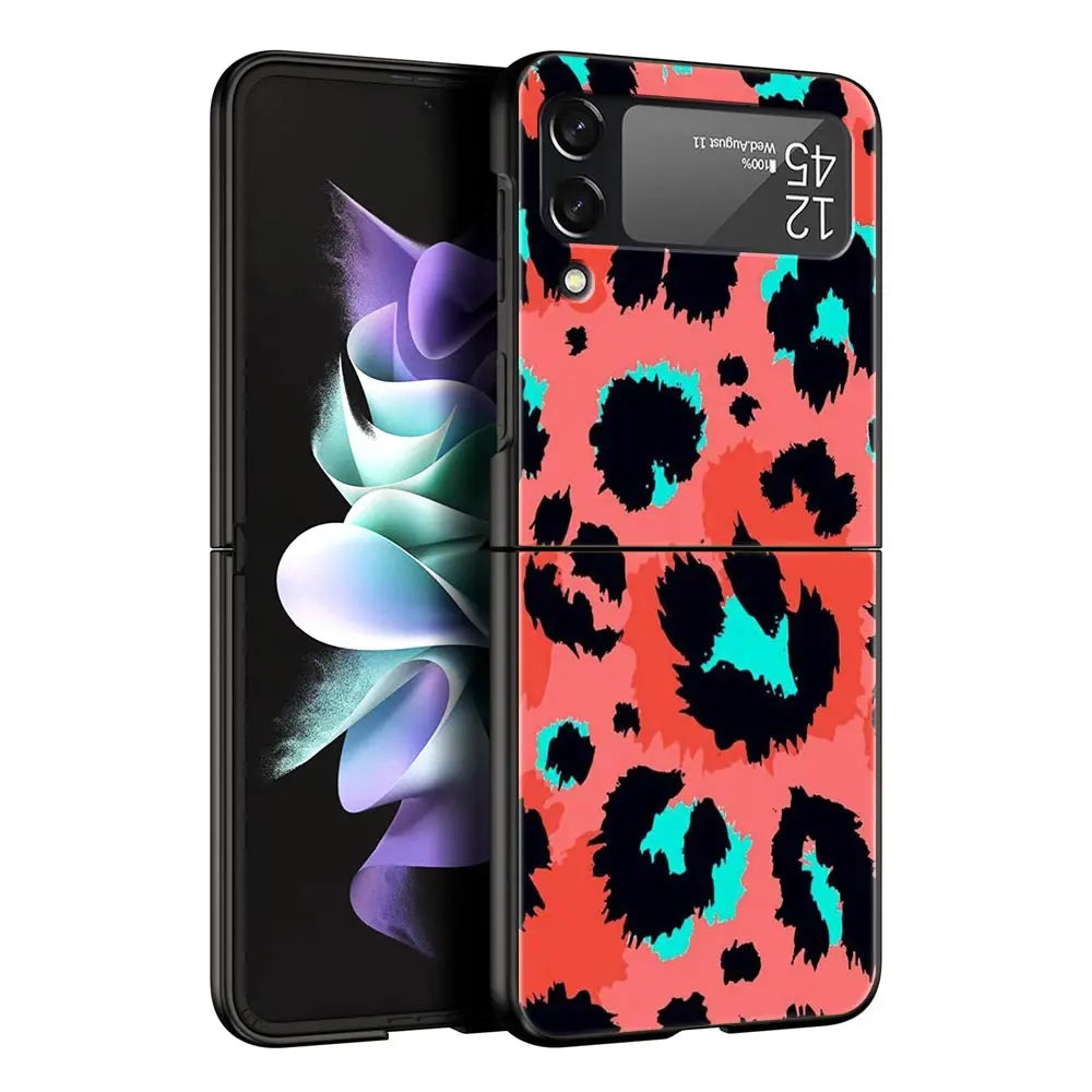 Leopard Print Pattern Phone Case For Samsung Galaxy Z Flip3 Flip4 Flip5 Shell For Z Flip 3 Flip 5 4 5G Black Hard Folding Cover