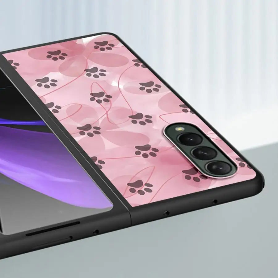 Cartoon Cute Pet Paw Prints Case for Samsung Galaxy ZFold4 ZFold6 ZFold3 ZFold5 ZFold7 Z Fold 7 6 5 4 3 Back Phone Cover