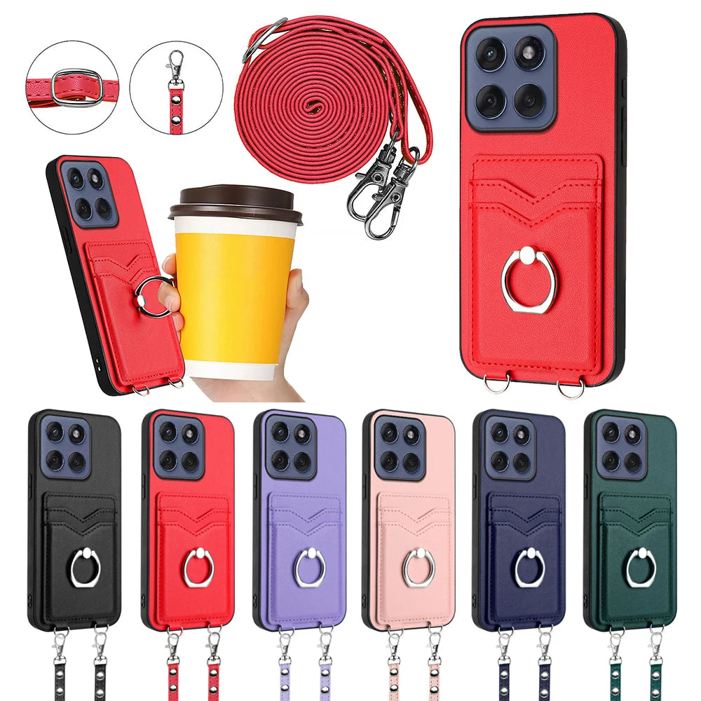 Ring Holder Case For Moto Edge 60 Fusion 60S 50 Neo X50 Ultra Pro G34 G35 G45 G55 G85 G Stylus 5G Crossbody Strap Leather Cover
