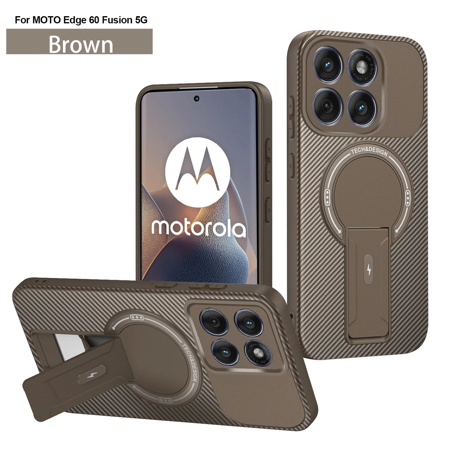 Carbon Fiber Pattern Armor Phone Case For Moto Edge 60 Fusion 50 Pro Cover Magnetic Wireless Chraging Fold Stand Back Fundas