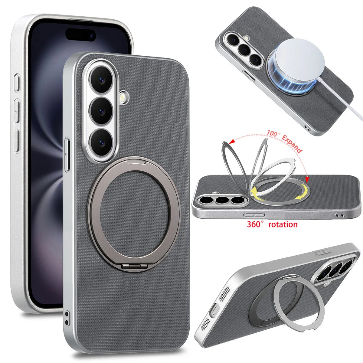 For Magsafe Magnetic Rotating Bracket Phone Case for Samsung Galaxy S26 S25 Ultra Plus S25 Edge S26+ Leather Protective Cover