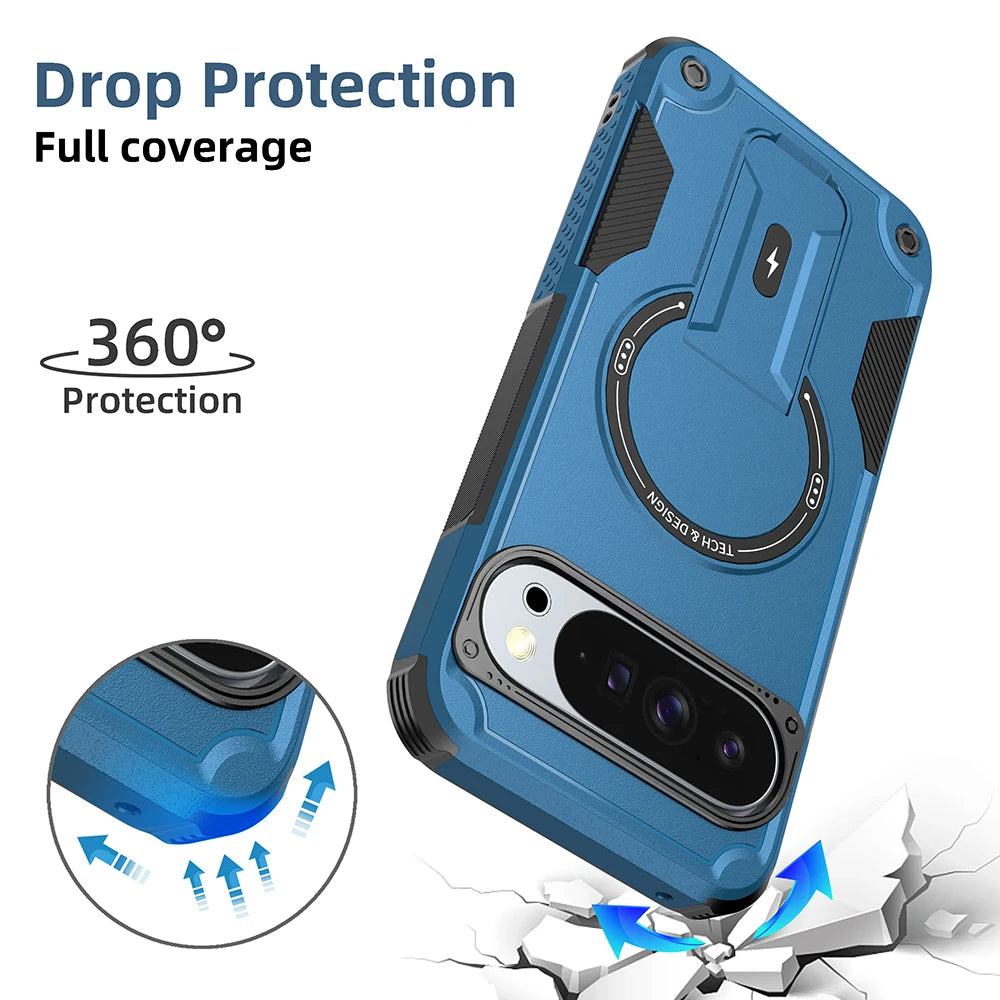 Luxury Armor Magnetic Holder Case For Google Pixel 10 10Pro 9 9Pro XL or Magsafe Wireless Charging Business Shockproof Cover