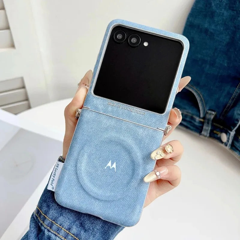 Fashion Denim Fabric Texture Flip Case For Motorola Razr 70 Ultra 60 50 Ultra 2026 2025 2024 Magnetic Shockproof Protector Cover